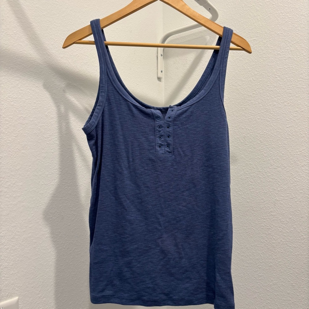 Aerie Fitted Blue Buttoned Tank Top